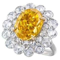 4 Carat Oval Statement Fancy Yellow 14K White Gold Rare Fancy-Color Splendour
