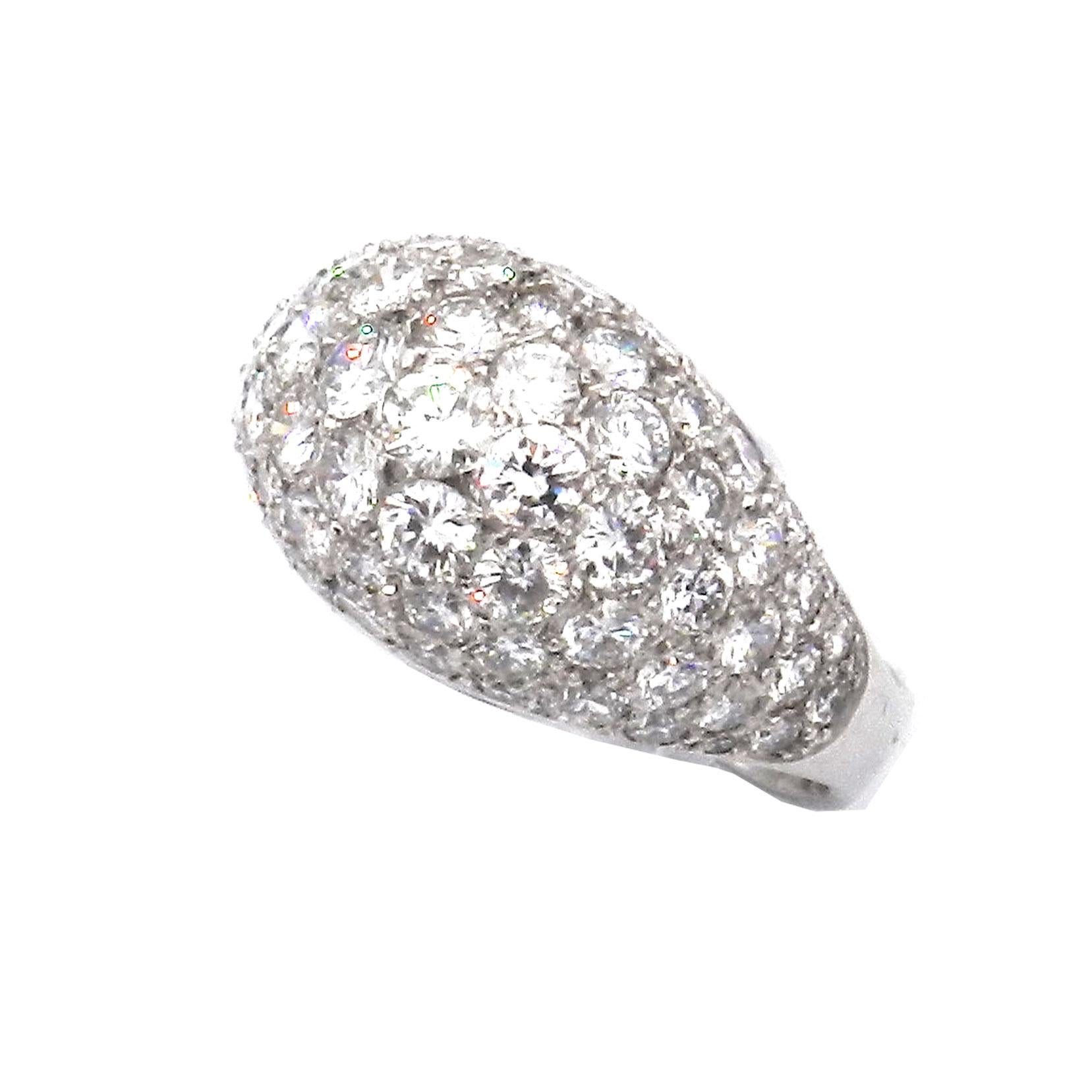 Contemporary 4 Carat Pavé Diamond Cocktail Ring in 18K White Gold For Sale