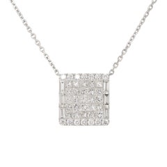 4 Carat Pave Diamond Rectangular Shape Pendant Necklace 18 Karat In Stock
