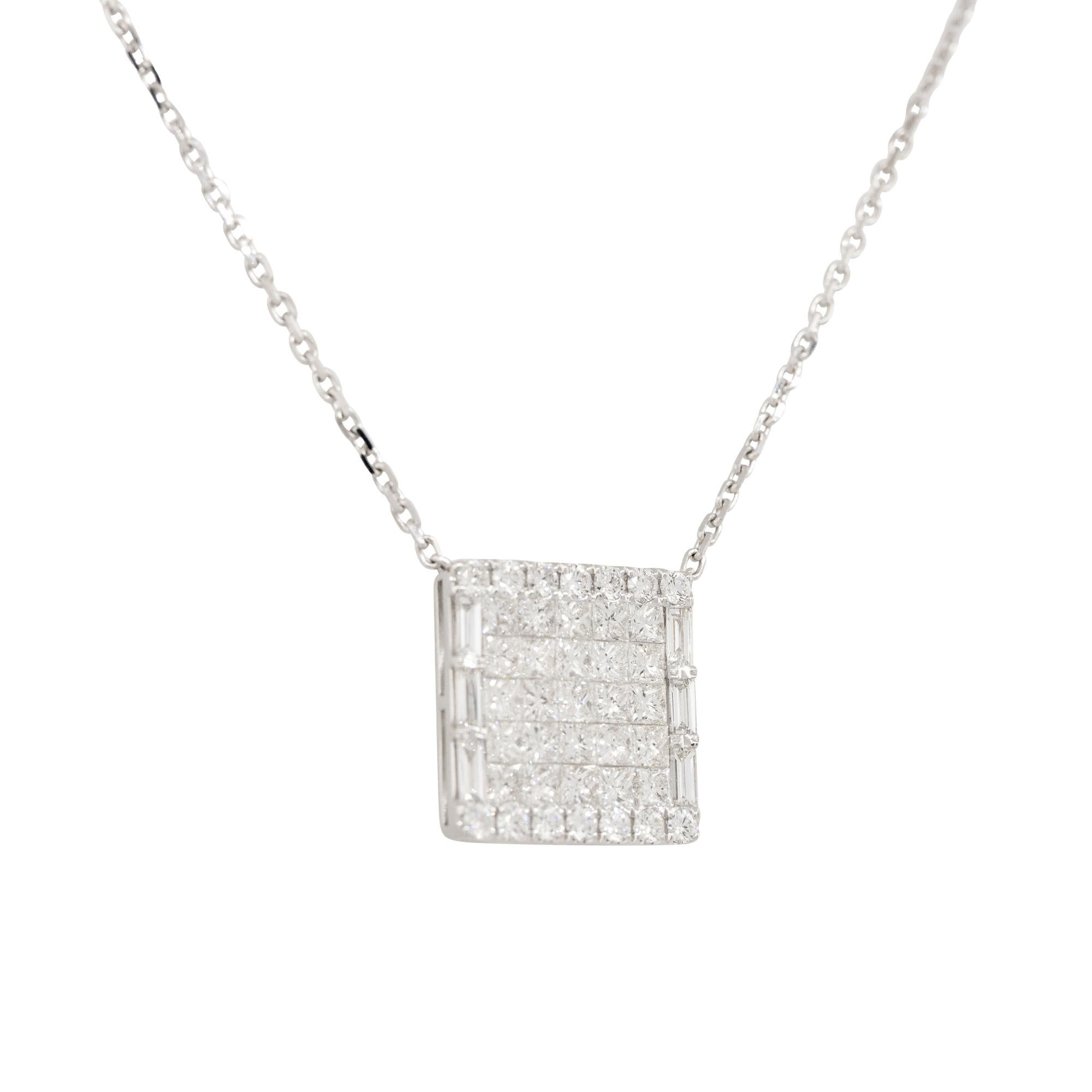 Modern 4 Carat Pave Diamond Rectangular Shape Pendant Necklace 18 Karat In Stock For Sale