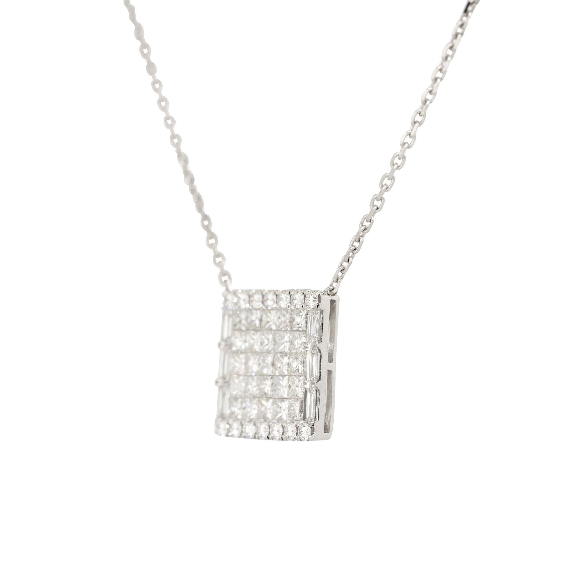 Round Cut 4 Carat Pave Diamond Rectangular Shape Pendant Necklace 18 Karat In Stock For Sale