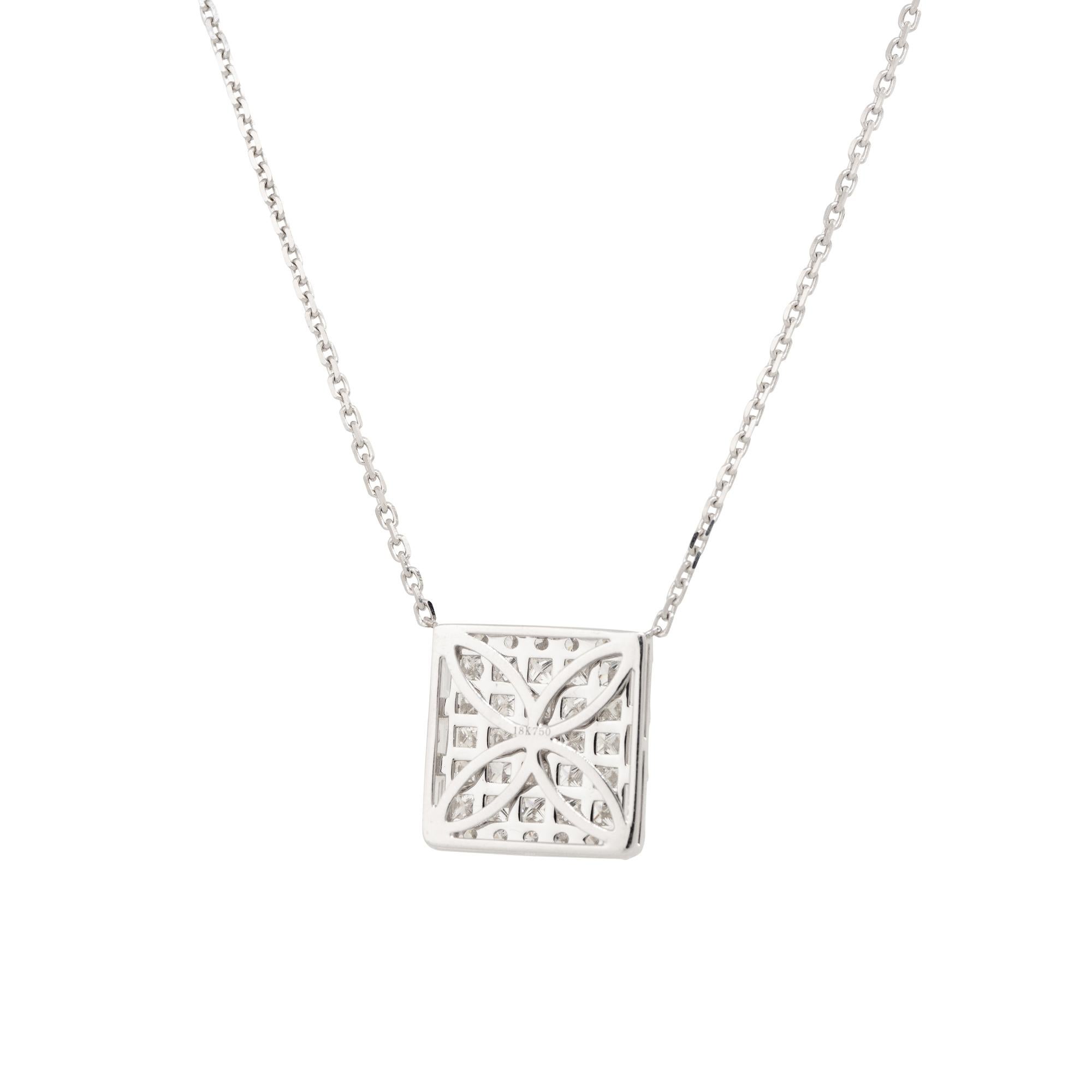 4 Carat Pave Diamond Rectangular Shape Pendant Necklace 18 Karat In Stock In Excellent Condition For Sale In Boca Raton, FL