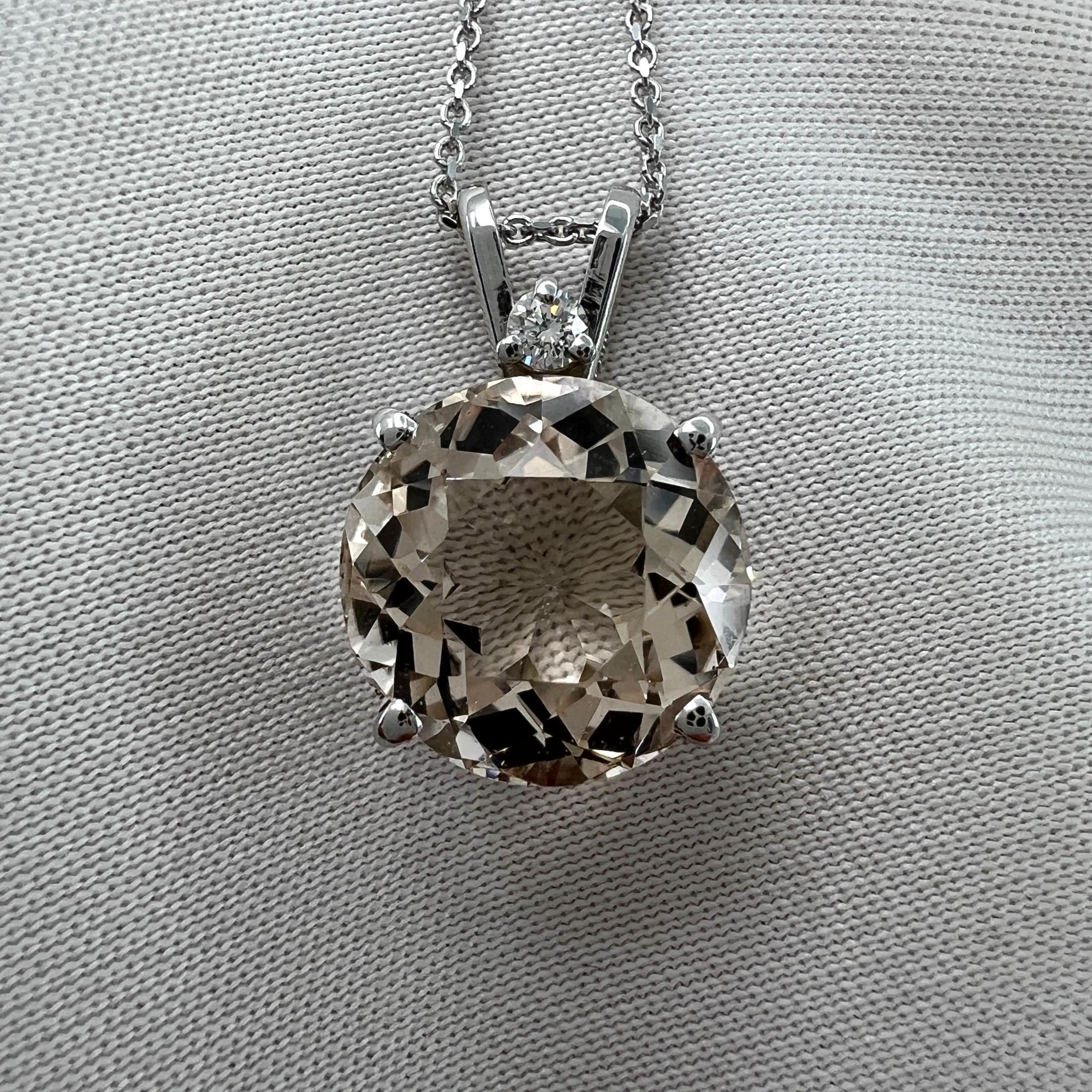 4 Carat Peach Morganite & Diamond Round Cut 14k White Gold Pendant Necklace For Sale 1