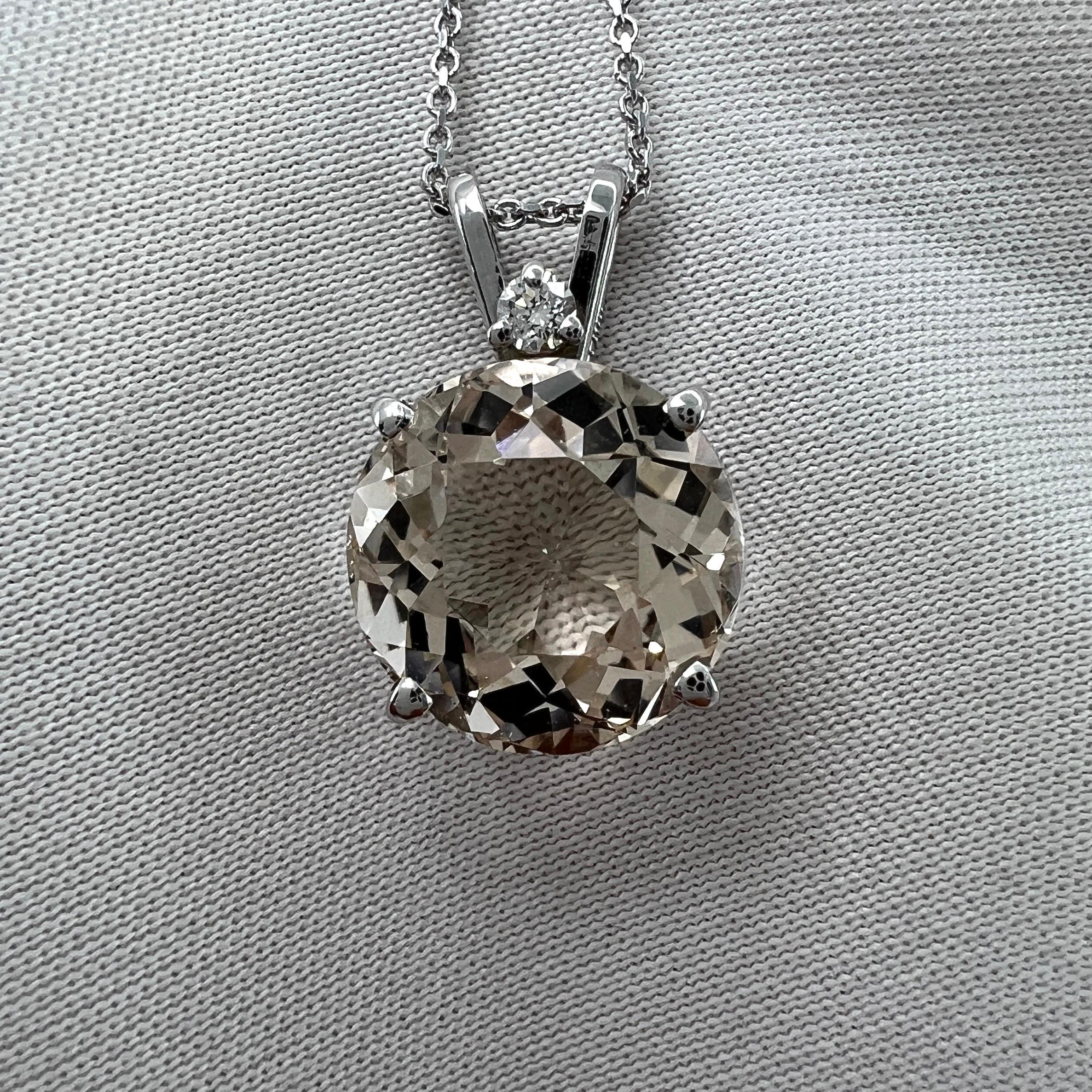 4 Carat Peach Morganite & Diamond Round Cut 14k White Gold Pendant Necklace For Sale 3
