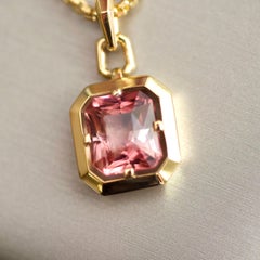 4 Carat Peach Tourmaline 14 Karat Yellow Gold Pendant