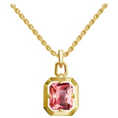 4 Carat Peach Tourmaline 14 Karat Yellow Gold Pendant