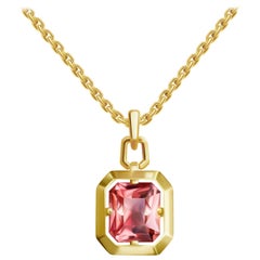 4 Carat Peach Tourmaline 14 Karat Yellow Gold Pendant