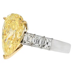 4 Carat Pear Diamond Ring Fancy Yellow 14K Gold Colour-Collector’s Treasure