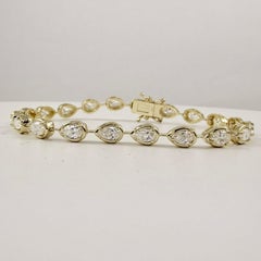 4 Carat Pear Shape Bezel Set Diamond Tennis Bracelet in 14K White Gold