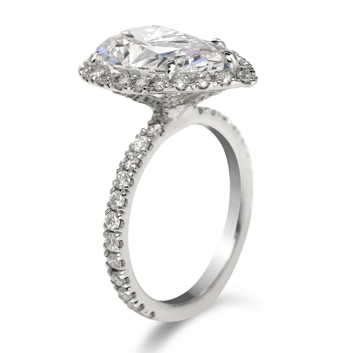 Pear Cut 4 Carat Pear Shape Diamond Engagement Ring GIA Certified D VVS1 For Sale
