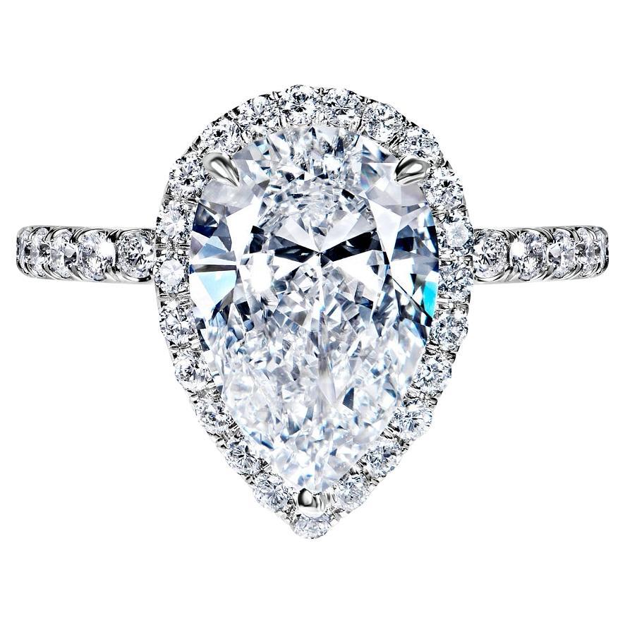 4 Carat Pear Shape Diamond Engagement Ring GIA Certified D VVS2 For Sale