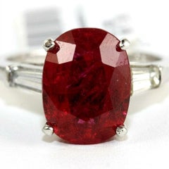 4 Carat Pigeon Blood Ruby and Diamond Three-Stone Ring