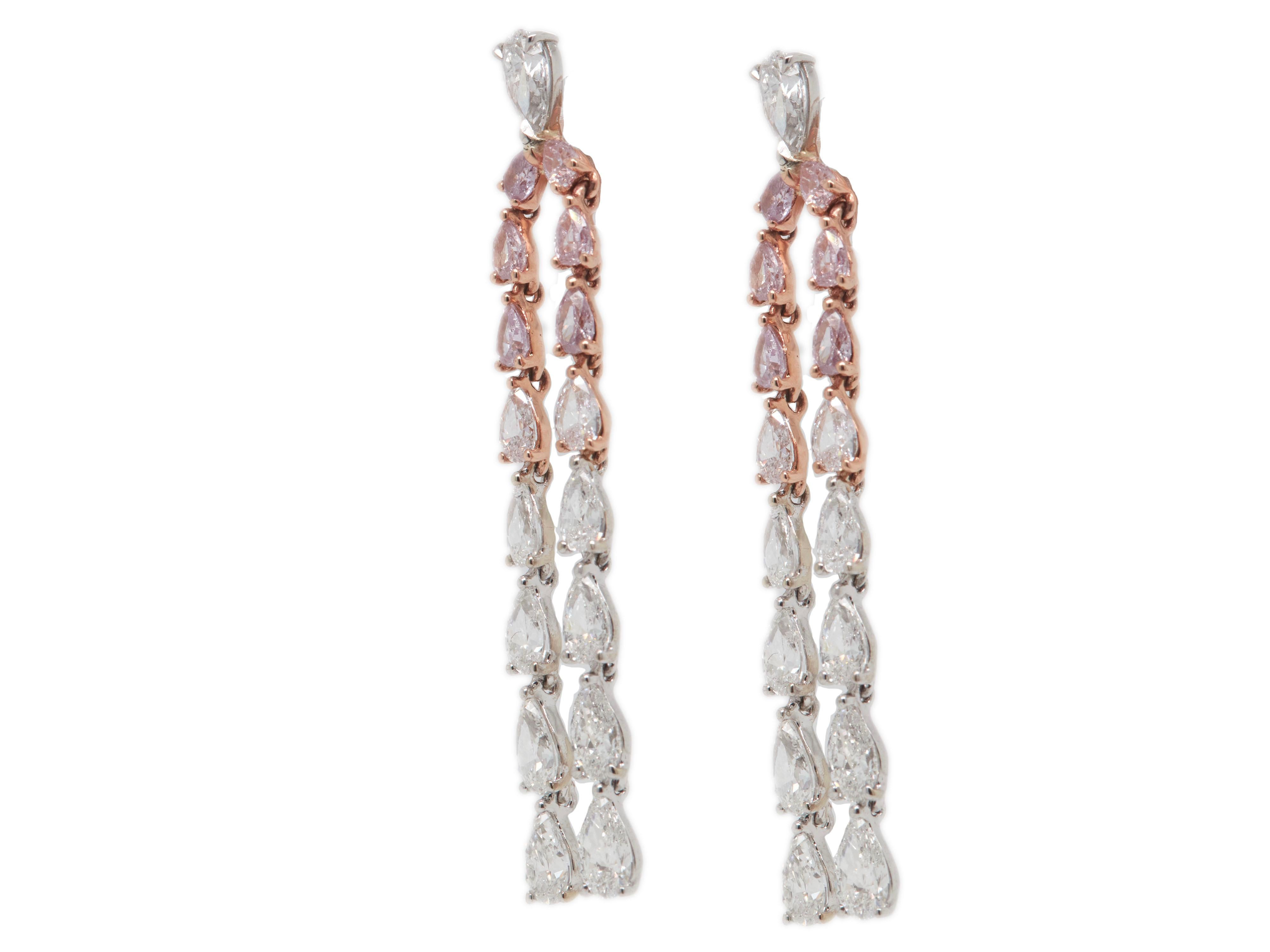 Contemporain Boucles d'oreilles pendantes en or rose 18k avec diamant pompon rose et blanc de 4 carats en vente