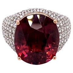 4 Carat Pink Tourmaline and 3 Carat Diamond Ring in 14 Karat Gold