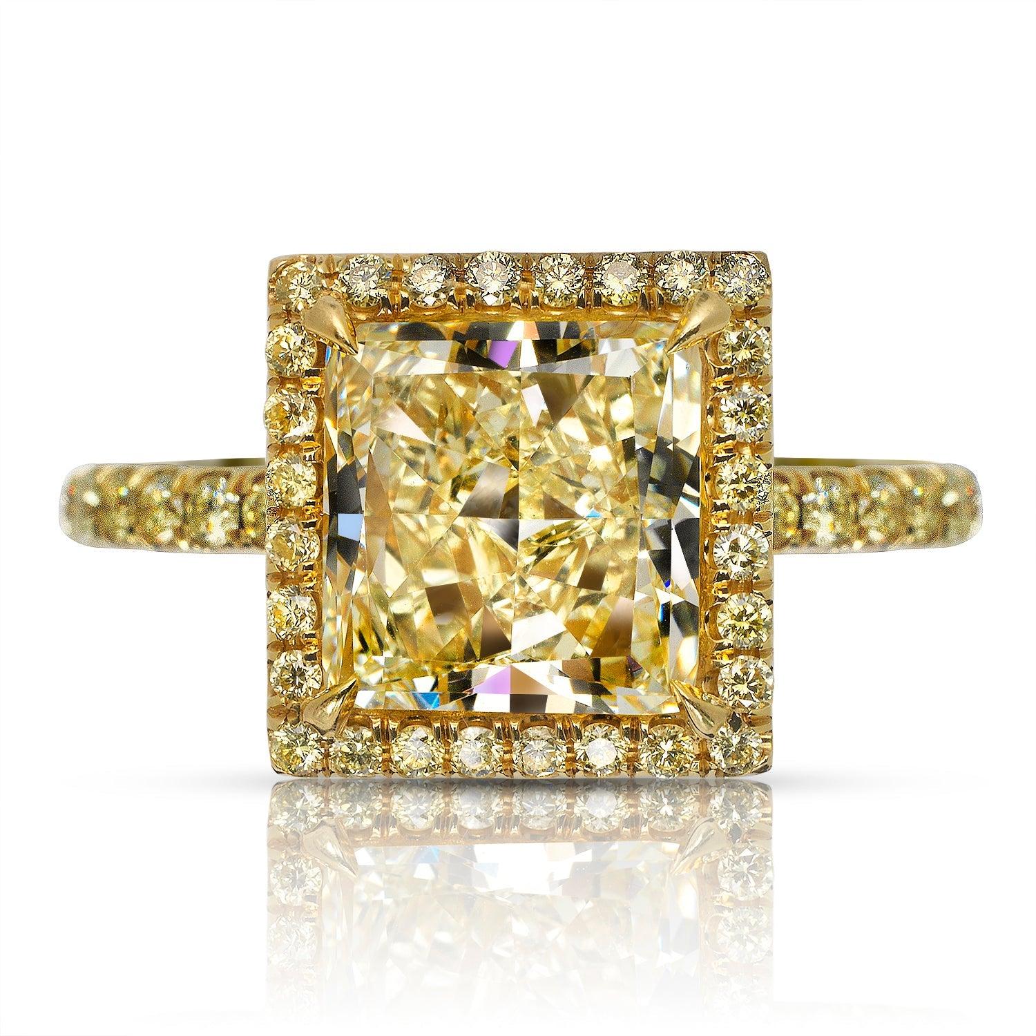 RIKER -HALO BAGUE DE FIANÇAILLES EN DIAMANT JAUNE TAILLE PRINCESSE PAR MIKE NEKTA 
CERTIFIÉ GIA
Diamant central :

Poids en carats : 3,5 carats
Couleur : GAMME Y TO Z
Clarté : VS2
Style : COUPE PRINCESSE 
Mesures approximatives :  8.7 x 8,4 x 5,2