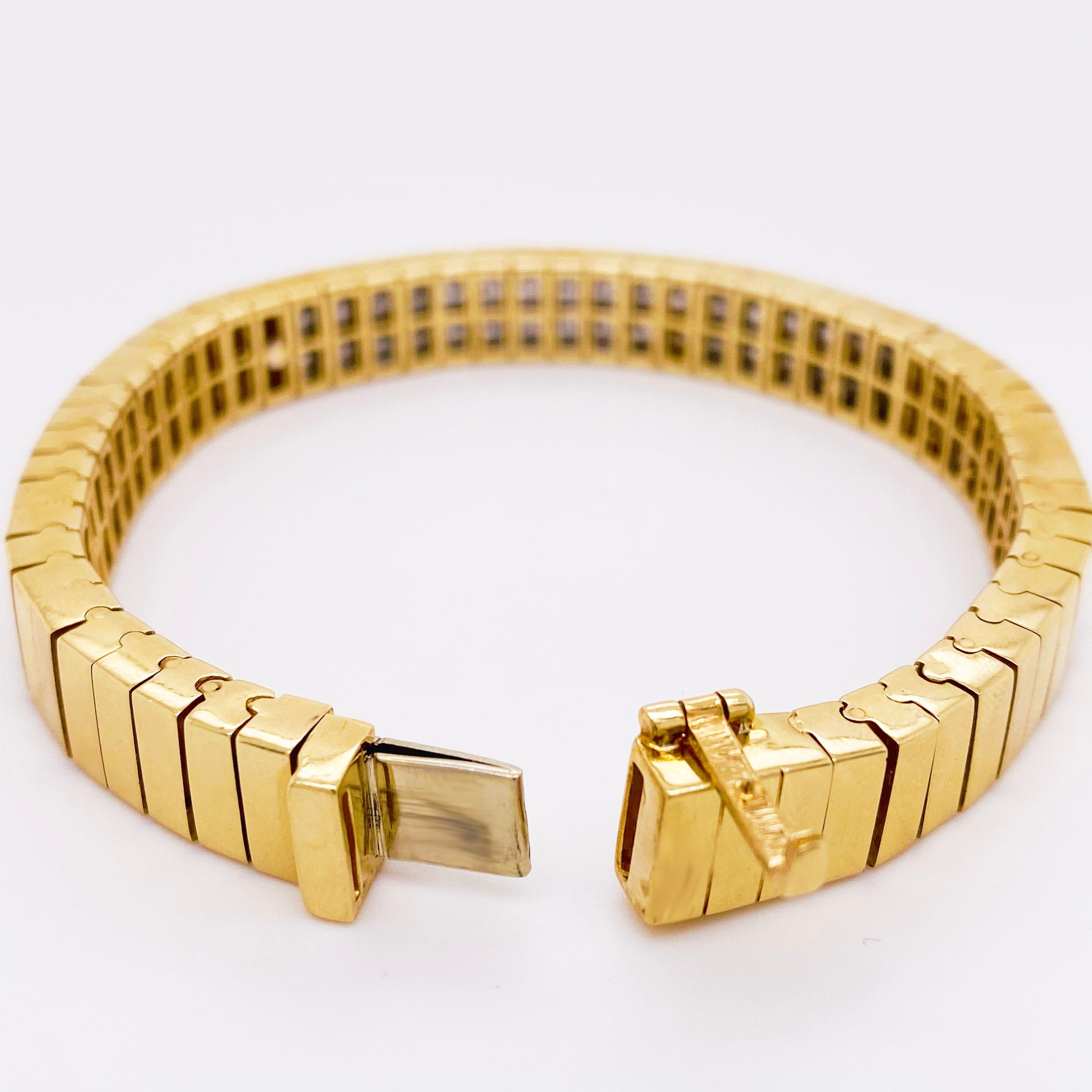 Women's or Men's 4 Carat Princess Cut Diamond Paved Gold Bracelet, 4.00 Carat Total Weight Dia For Sale