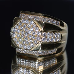 4 Carat Princess & Round Diamond 18K Gold Cluster Mens Statement Ring