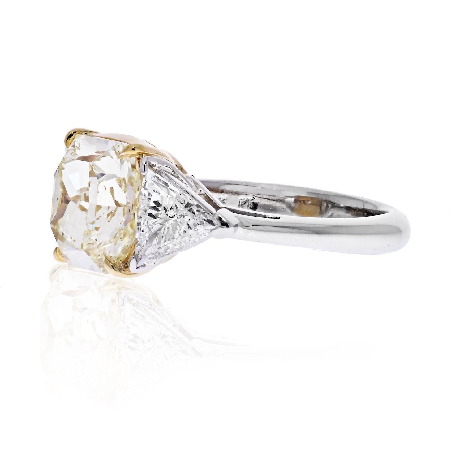 Modern 4 Carat Radiant Cut Diamond Fancy Yellow GIA Three Stone Engagement Ring