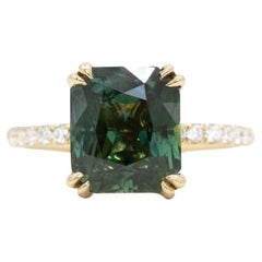 4 CT Natural Emerald and Diamond Art Deco Style Engagement Ring in 18K Gold
