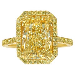 4 Carat Radiant Diamond Ring Fancy Yellow 14K Gold Rare Fancy-Color Splendour