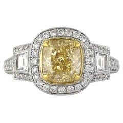4 Carat Radiant Diamond Ring Fancy Yellow 14K White Gold Sunlit Royal Radiance
