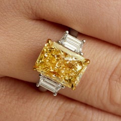 4 Carat Radiant Diamond Ring Fancy Yellow 18K Gold A Crown-Worthy Fancy Rarity