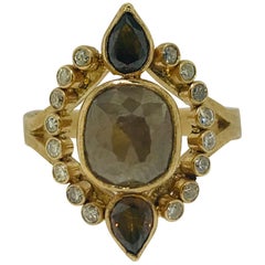 Rough Diamond Ring, 4 Carat Champagne Diamond Engagement Ring, Original Design