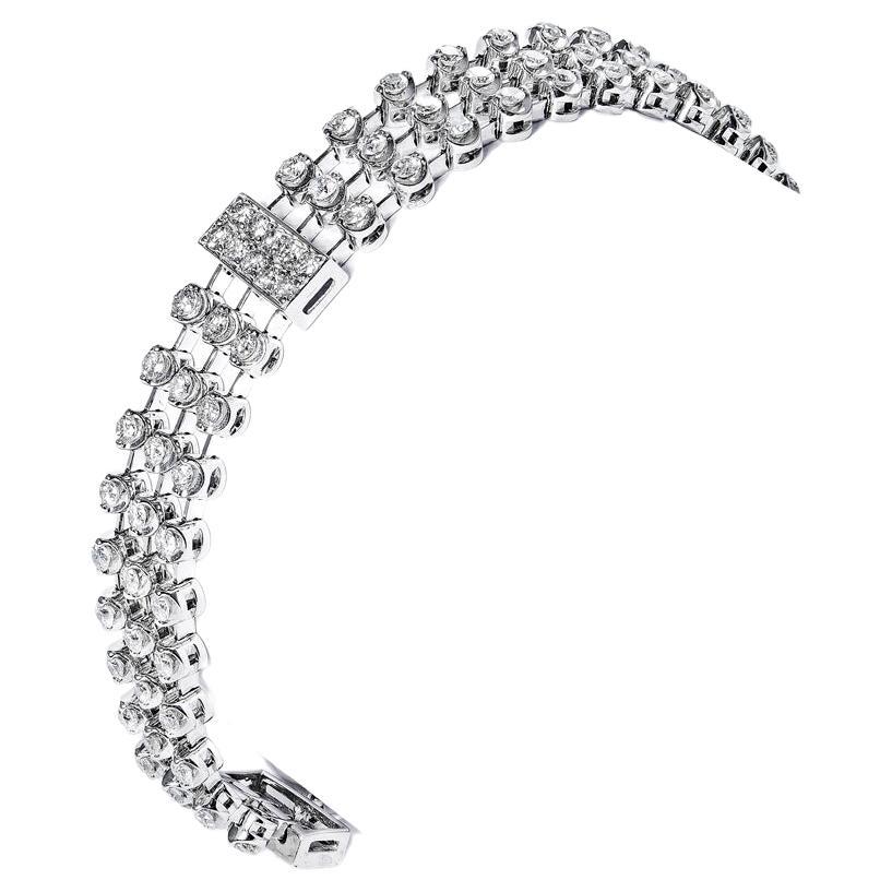 4 Carat Round Brilliant Cut Diamond 3 Row Bracelet Certified For Sale