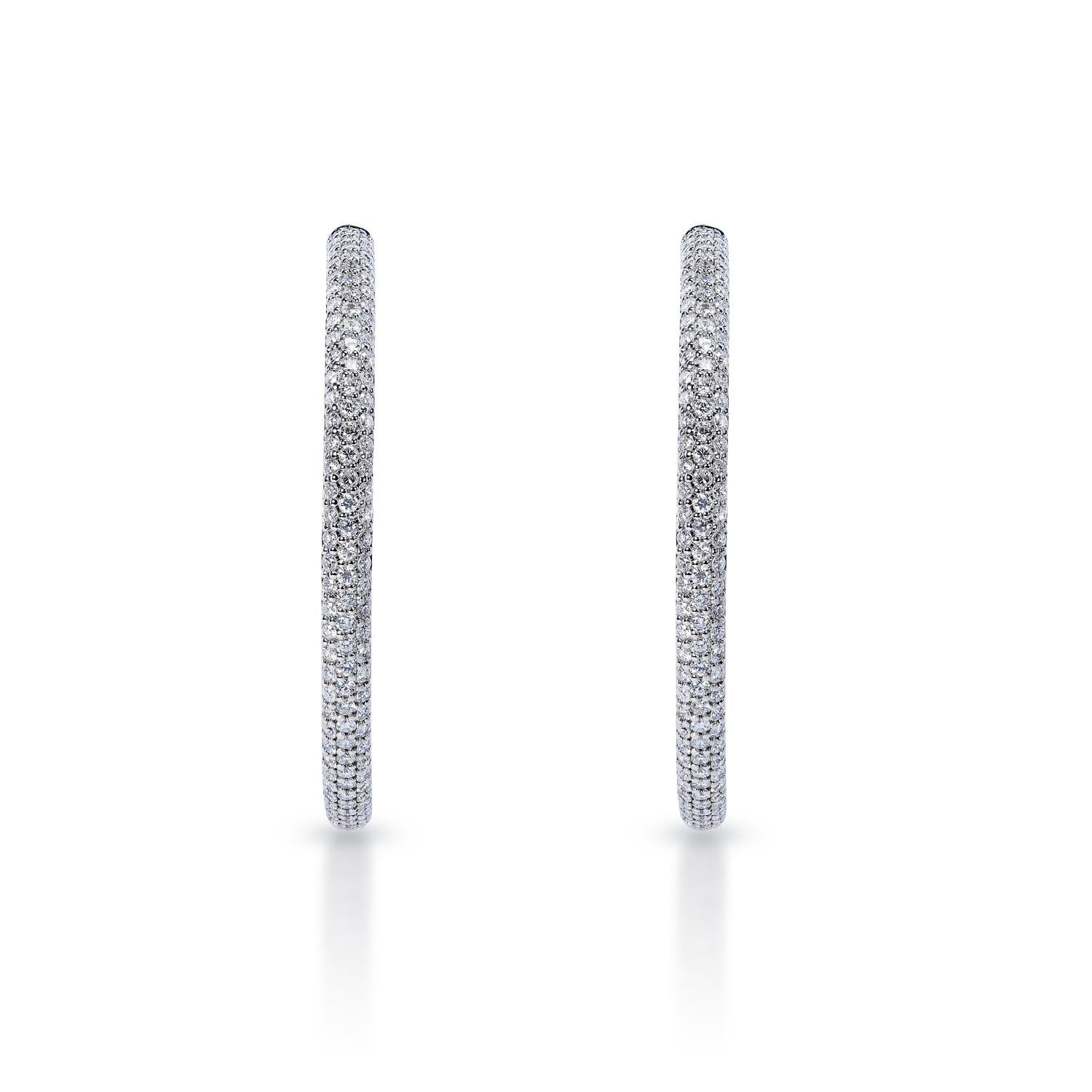 Round Cut 4 Carat Round Brilliant Diamond 1.75 Inch Pave Hoop Earrings Certified For Sale
