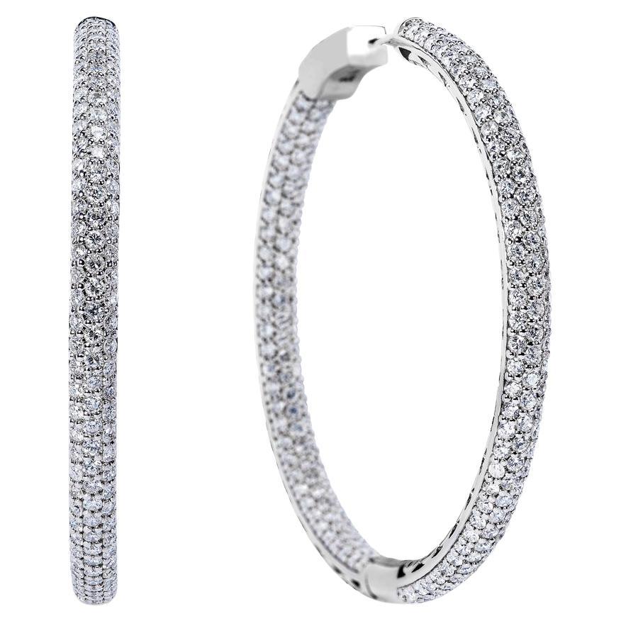 4 Carat Diamant rond brillant 1.75 Inch Pave Hoop Earrings Certified en vente
