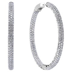 4 Carat Diamant rond brillant 1.75 Inch Pave Hoop Earrings Certified