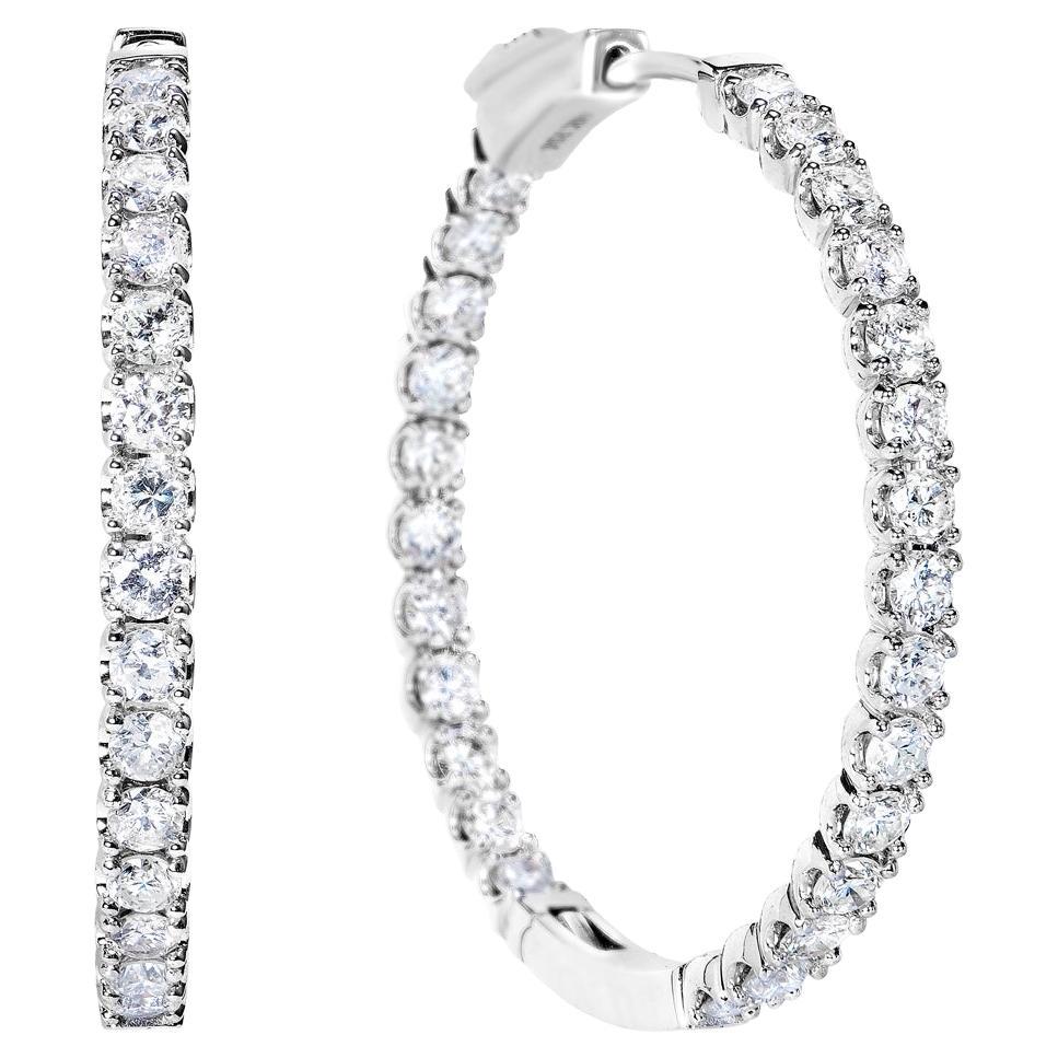 4 Carat Round Brilliant Diamond Hoop Earrings Certified For Sale