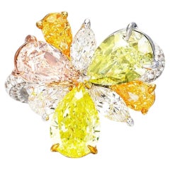 4 Carat Pear Brilliant Statement Fancy Yellow  Royal Radiance Diamond Ring