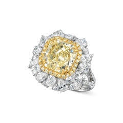 4 Carat Radiant Brilliant Statement Fancy Yellow 14K White Gold  Diamond Ring