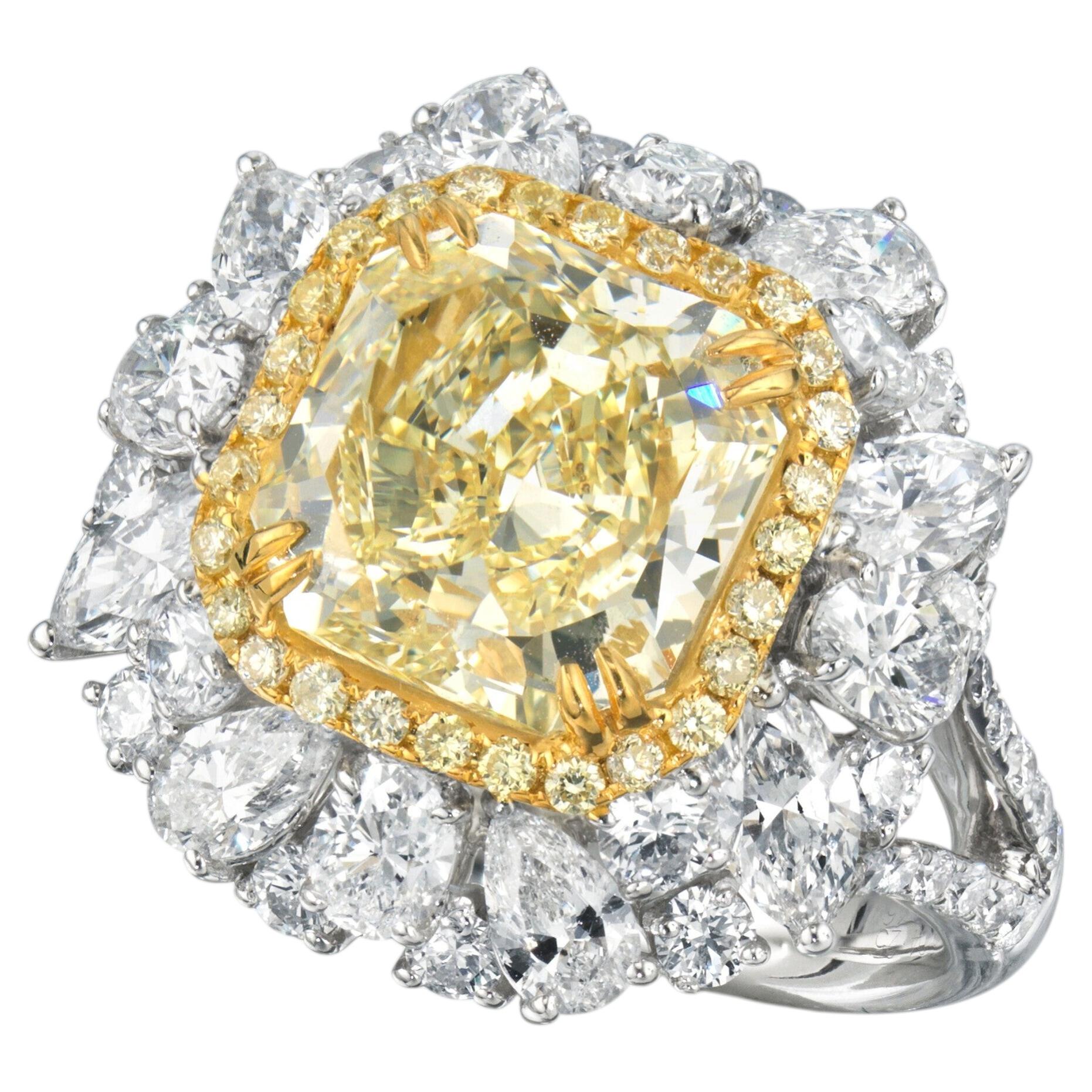 4 Carat Radiant Brilliant Statement Fancy Yellow 14K White Gold  Diamond Ring For Sale