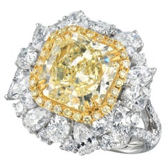 4 Carat Round Brilliant Statement Fancy Yellow 14K White Gold  Diamond Ring