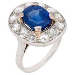 4 Carat Round Brilliant Statement Royal Blue Sapphire 14K White Gold