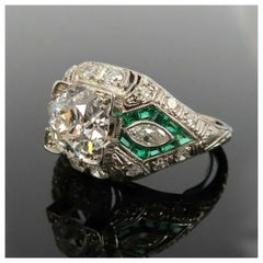 Certified 5.57 Carat Diamond Emerald Vintage Engagement Ring in 18K Gold