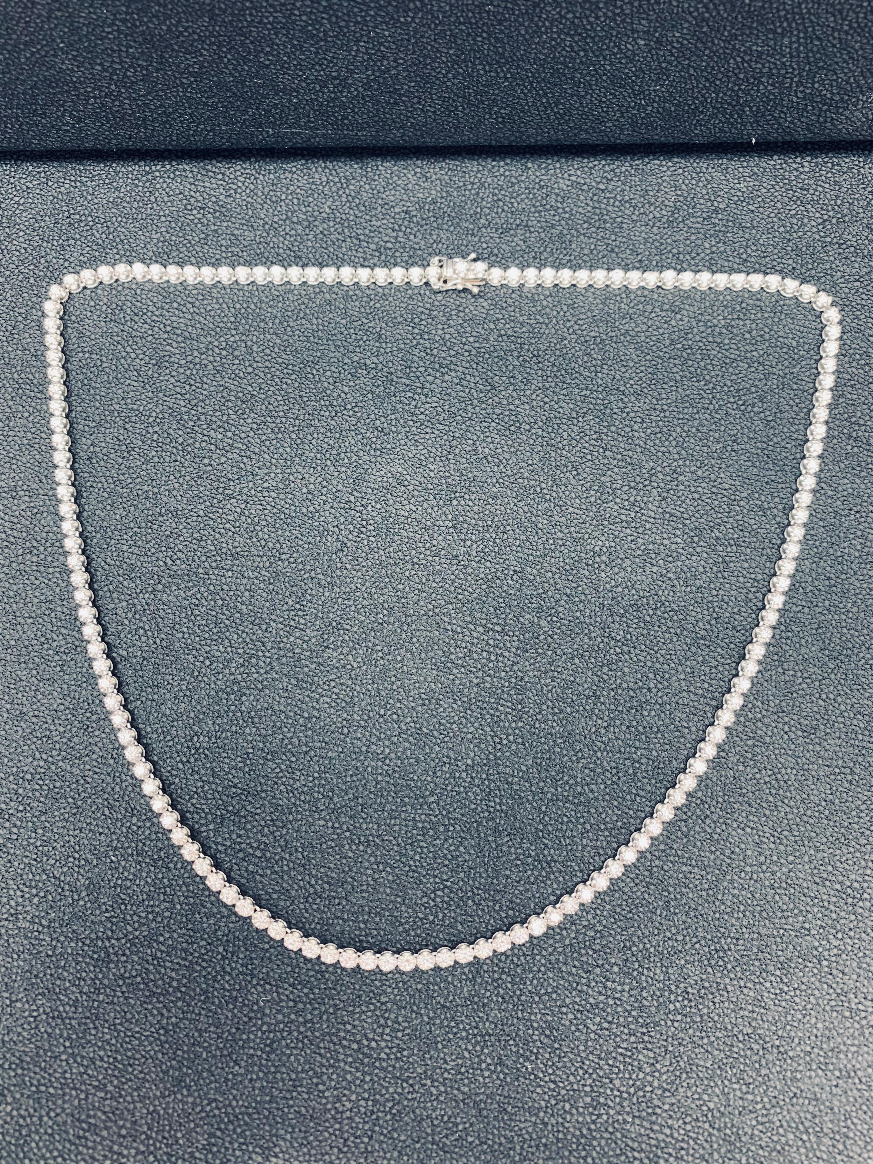 Women's or Men's 4 Carat Round Diamond Bezel Tennis Necklace in 14K White Gold For Sale
