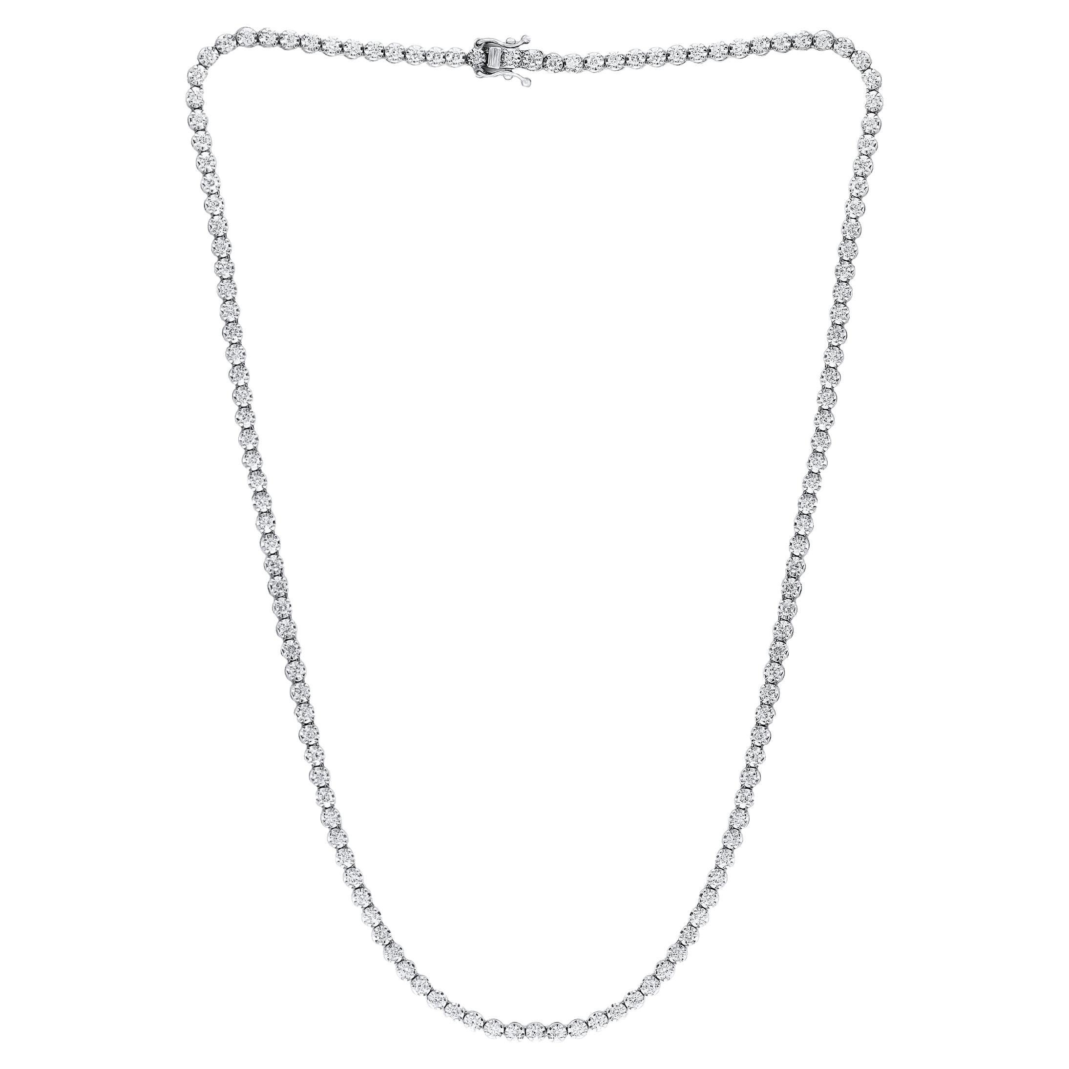 4 Karat runde Diamant-Lünette-Tennis-Halskette aus 14K Weißgold