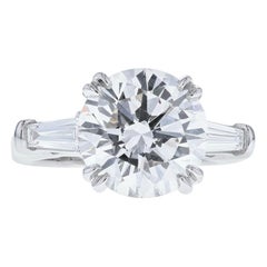 4 Carat Round Diamond 'E, VS1, GIA' Ring with Diamond Baguettes Set in Platinum