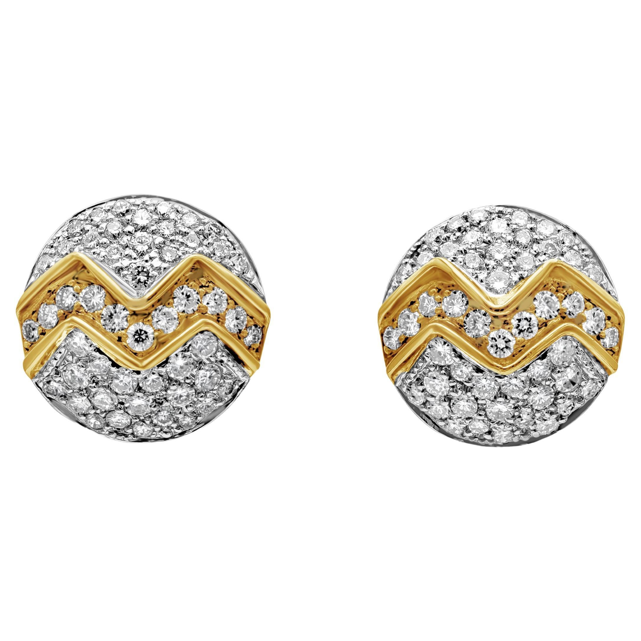 4.02 Total Carat Round Cut White Diamond Cluster Two-Tone Earrings For Sale