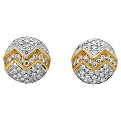 Boucles d'oreilles bicolores en diamants blancs taille ronde de 4,02 carats au total