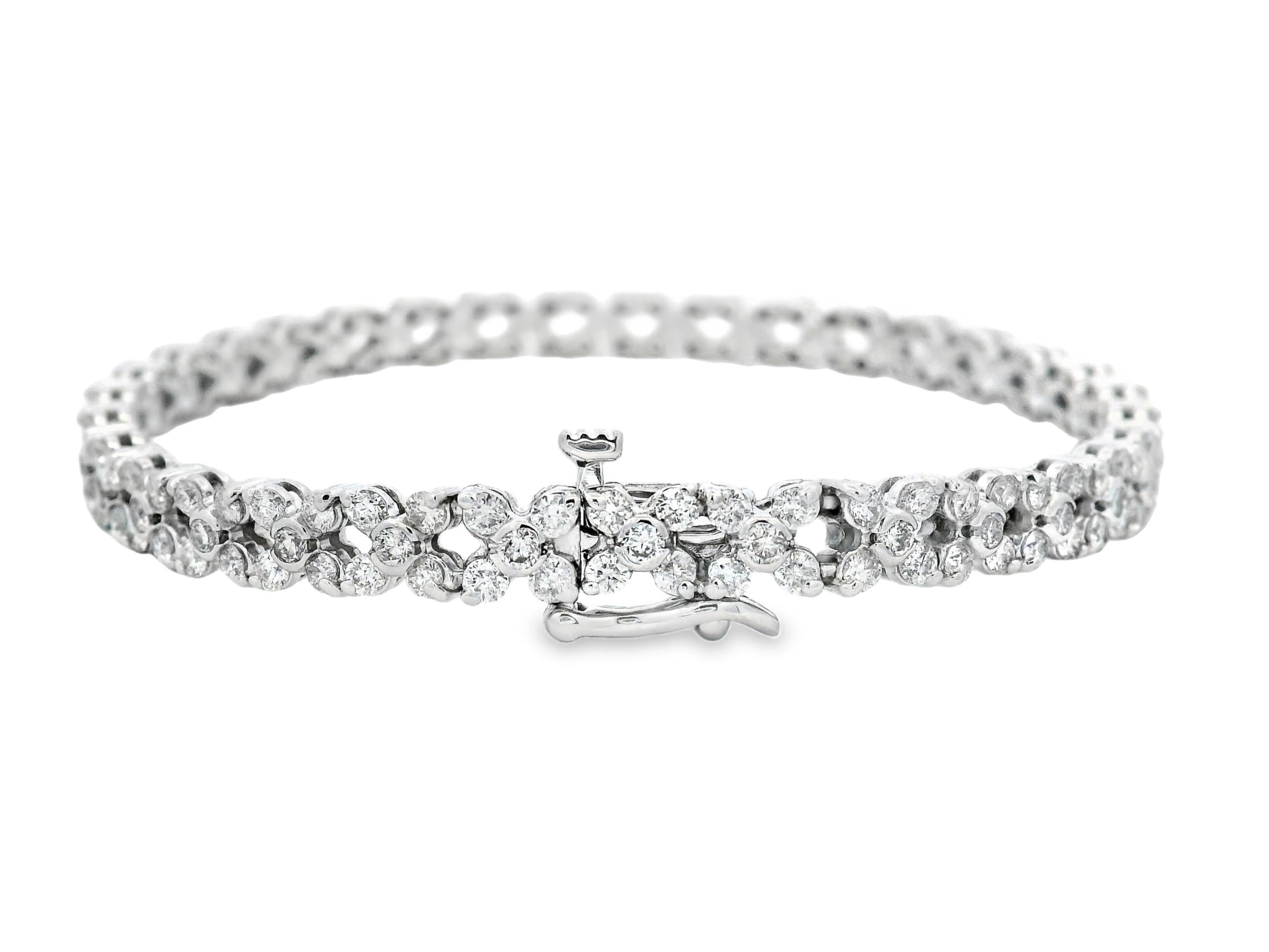 Contemporaneo Bracciale A Link con diamanti rotondi da 4 carati in oro bianco 14K da 7 pollici in vendita