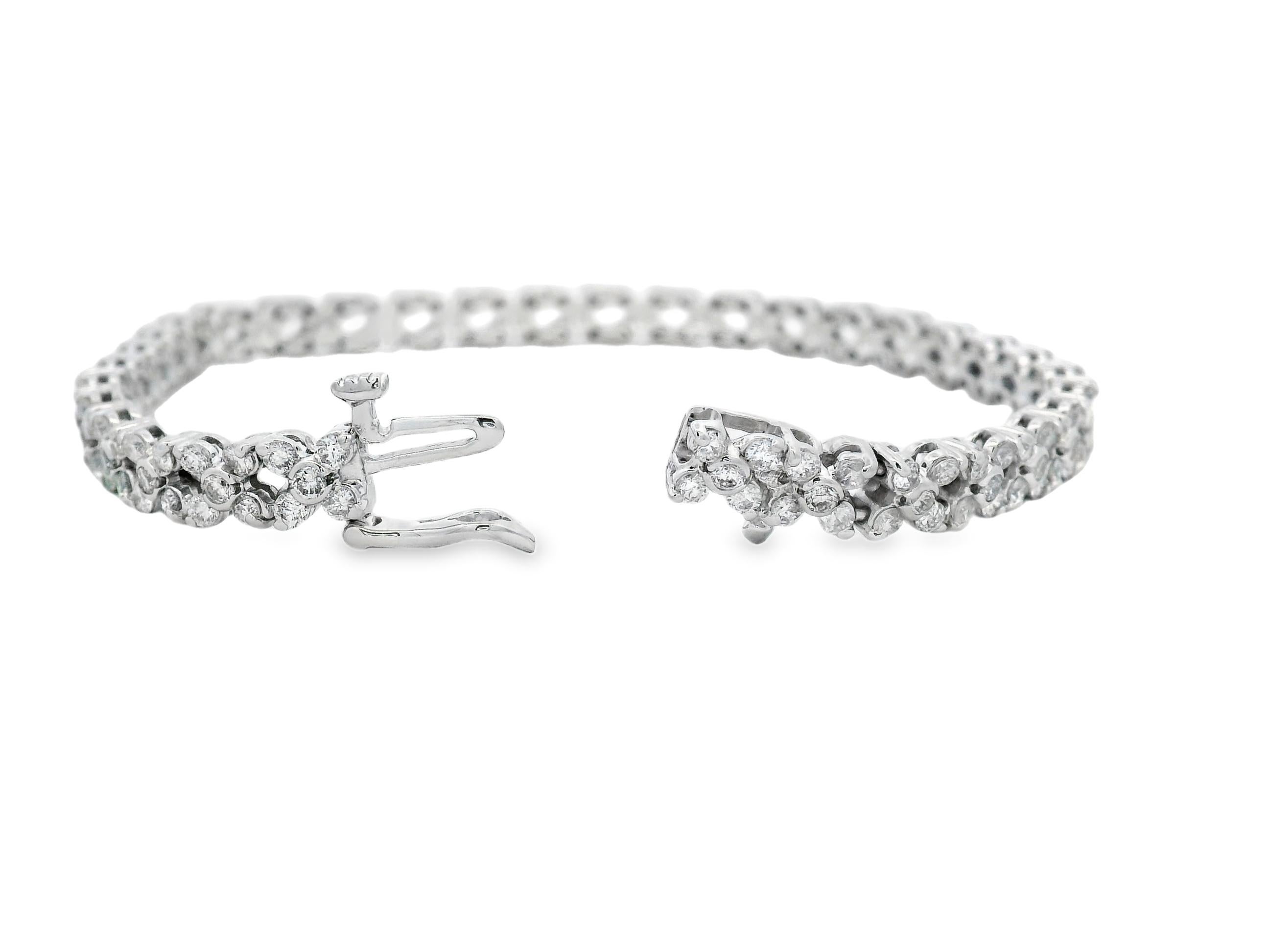 da uomo o donna Bracciale A Link con diamanti rotondi da 4 carati in oro bianco 14K da 7 pollici in vendita