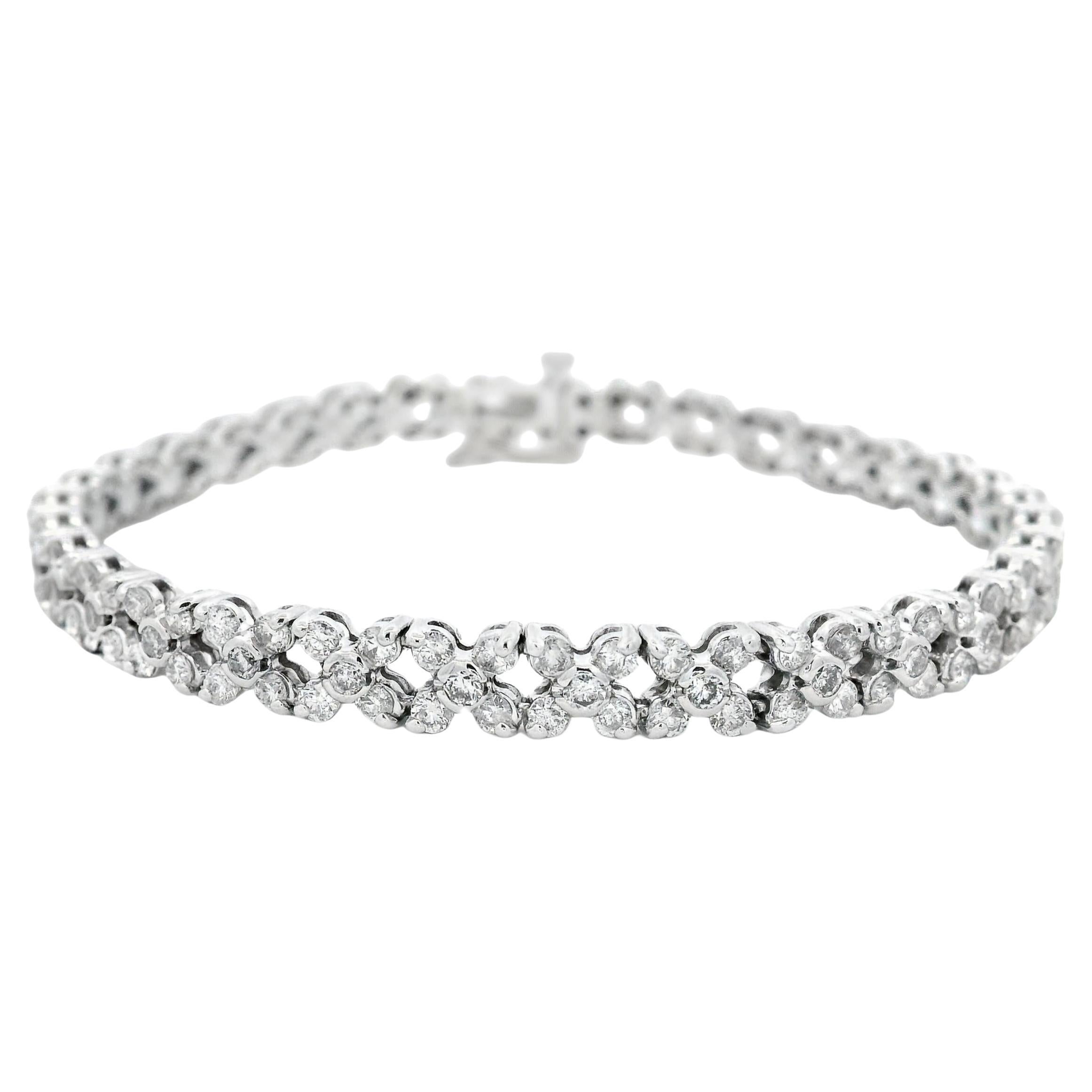 Bracciale A Link con diamanti rotondi da 4 carati in oro bianco 14K da 7 pollici in vendita