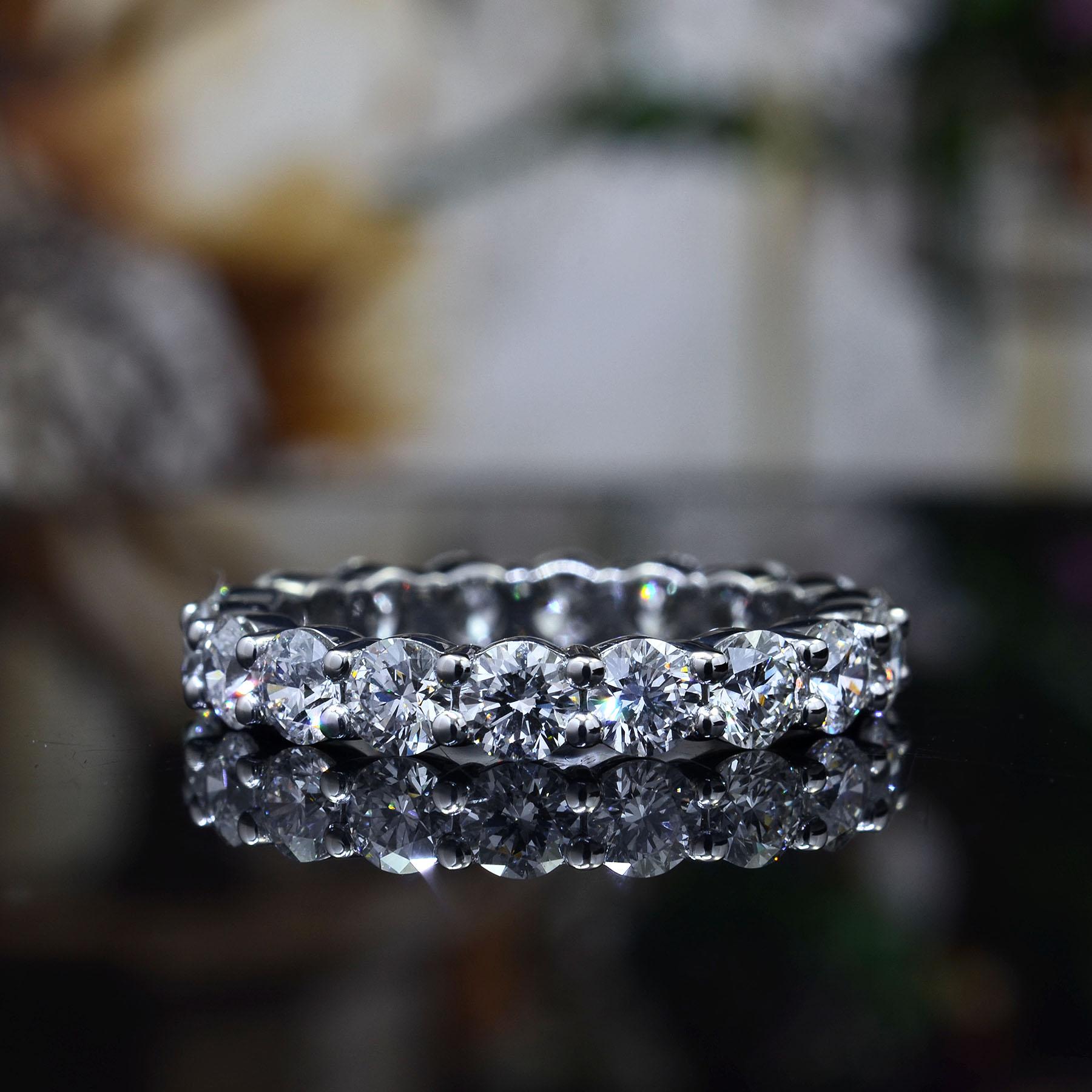 For Sale:  4 Carat Round Eternity Band F-G Color VS1 Clarity 14k White Gold 11