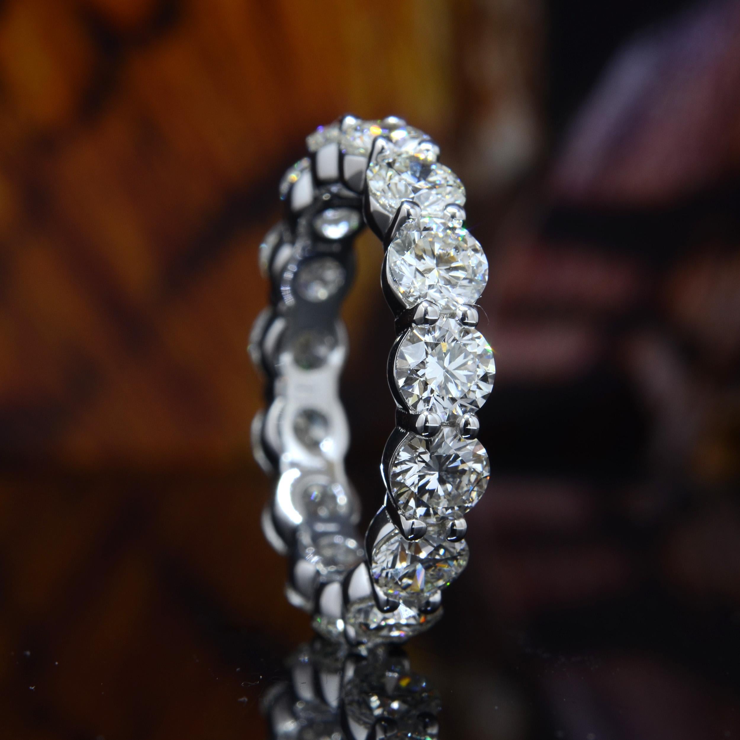 For Sale:  4 Carat Round Eternity Band F-G Color VS1 Clarity 14k White Gold 7