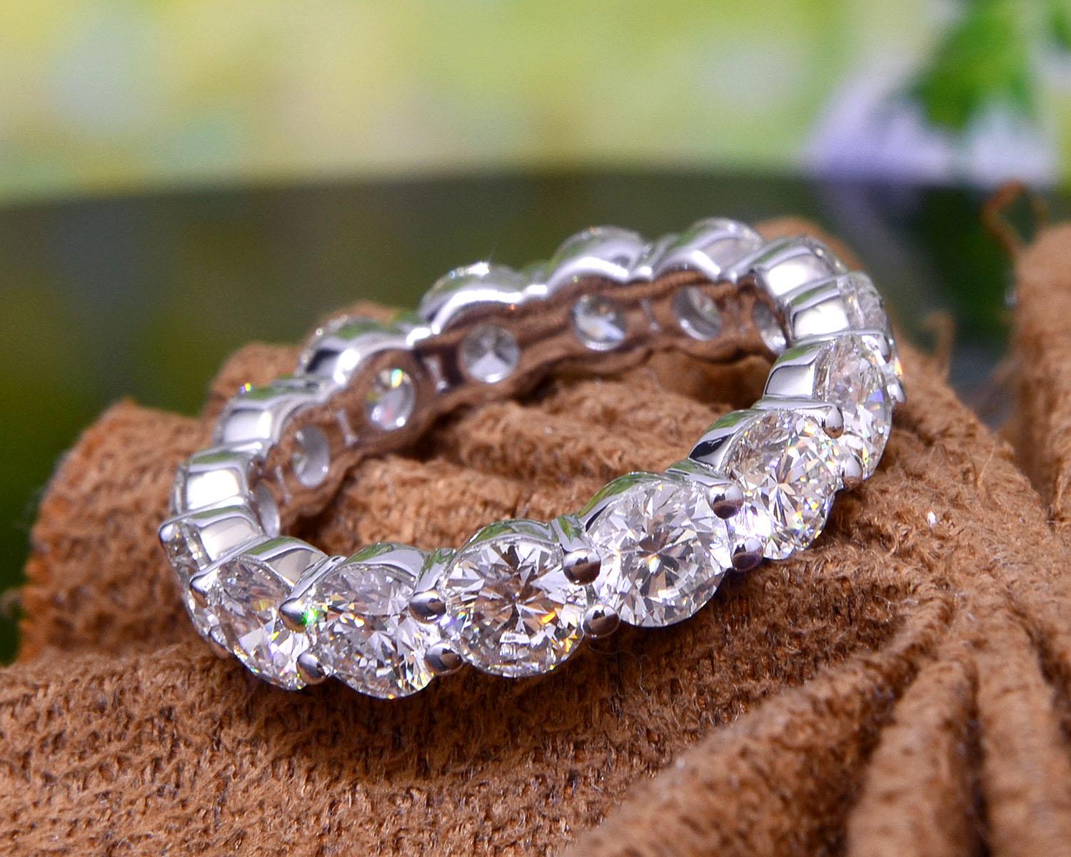 For Sale:  4 Carat Round Eternity Band F-G Color VS1 Clarity 18k White Gold 8