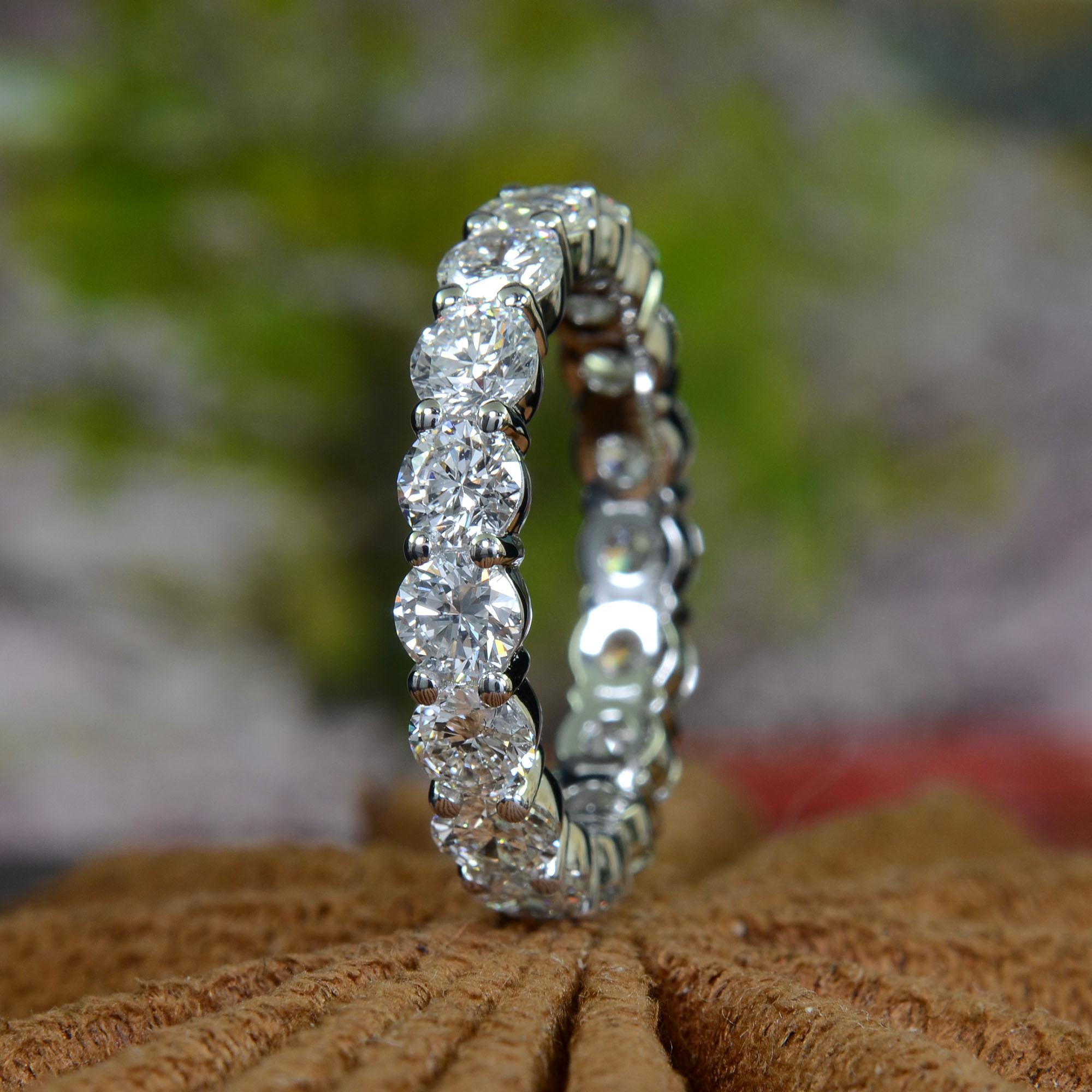 For Sale:  4 Carat Round Eternity Band F-G Color VS1 Clarity Platinum 3